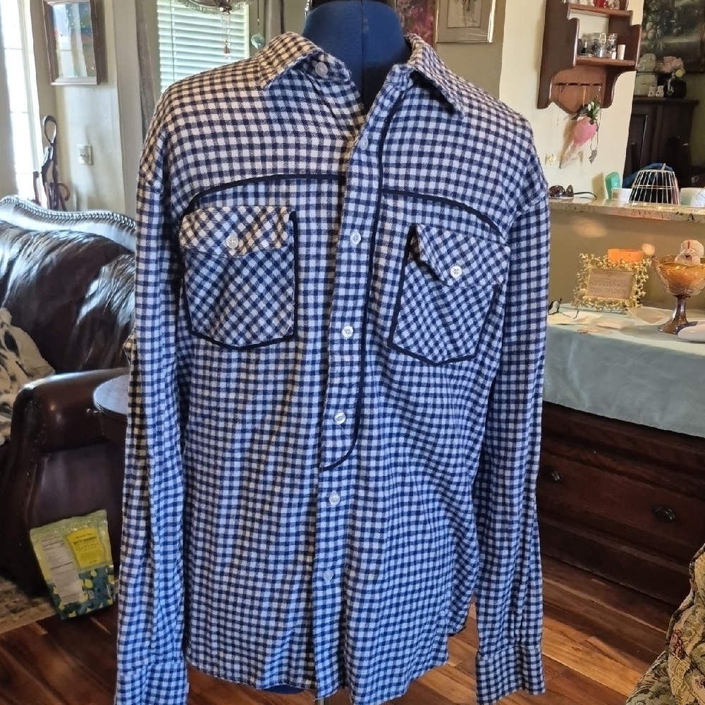 Attitude Victory Western Plaid Flannel Design Shirt Mens SIZE XL.(#2063B) EC.